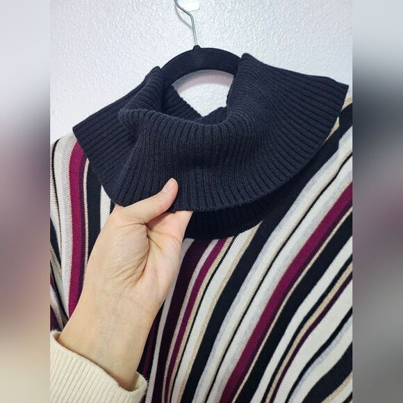 White House Black Market Cowl Neck Metallic Gold Burgundy Wool Blend Sweater XS - Picture 7 of 11